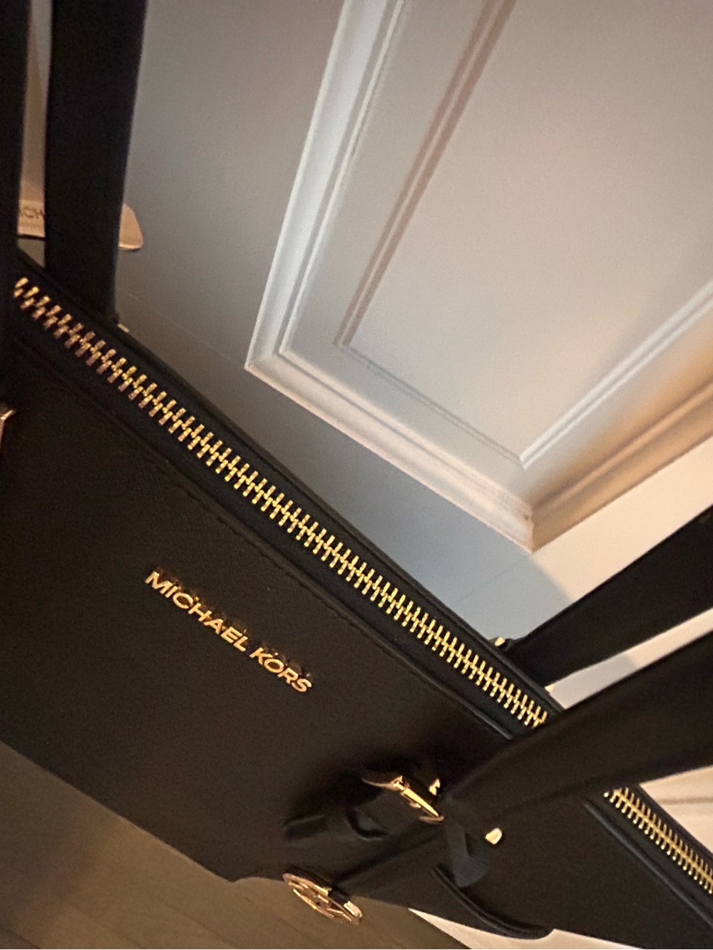Michael Kors Black Leather Tote with Gold Hardware - Picture 5 of 6